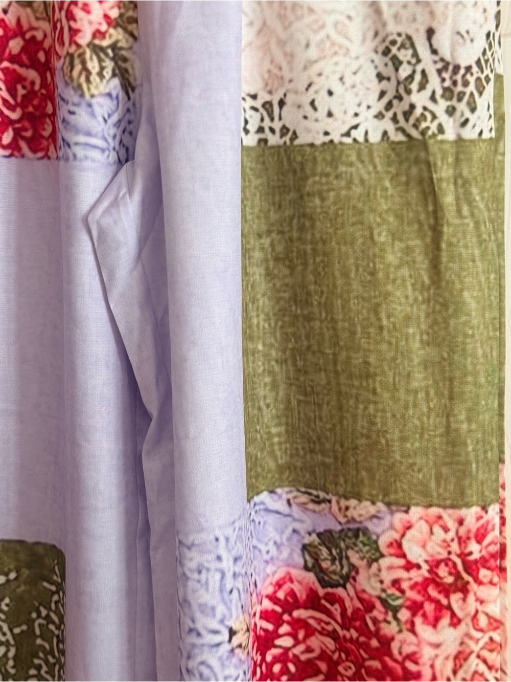 Patchwork Floral Wide-Leg Pants Slacks Lavender & Olive - Picture 7 of 8